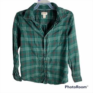 Cat & Jack Green Red Plaid Button Down Shirt Medium Kids Boys
